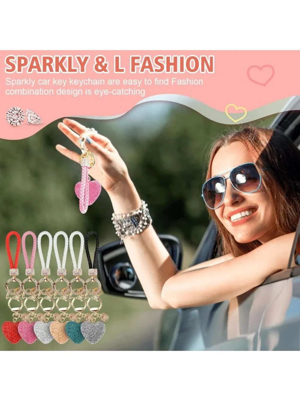 Rhinestone Heart Shape Keychain for Women - Cute Bling Gift for Christmas